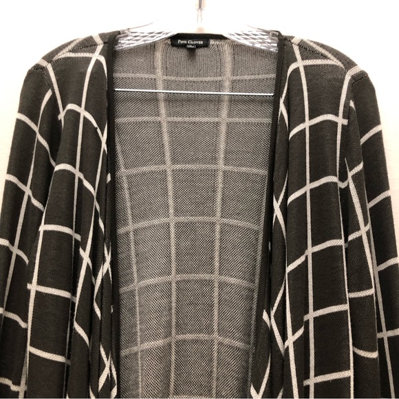 Pink Clover W S M Gray/White Long Sleeve Geometric Print Asymmetric Hem Cardigan - Picture 3 of 9